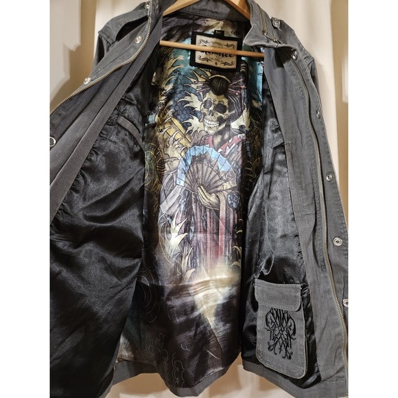 Remetee Military Style Jacket Size Large Black Daliah Gray Lady of Guadalupe - Picture 5 of 8